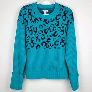 Sweater Long Sleeve Teal Small Animal Nine West